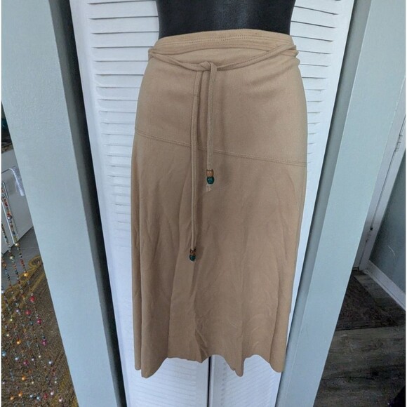 Vtg 70s Faux Suede Handkerchief Skirt Tan 3X Beaded Tie Front Asymmetrical Retro - Picture 2 of 7